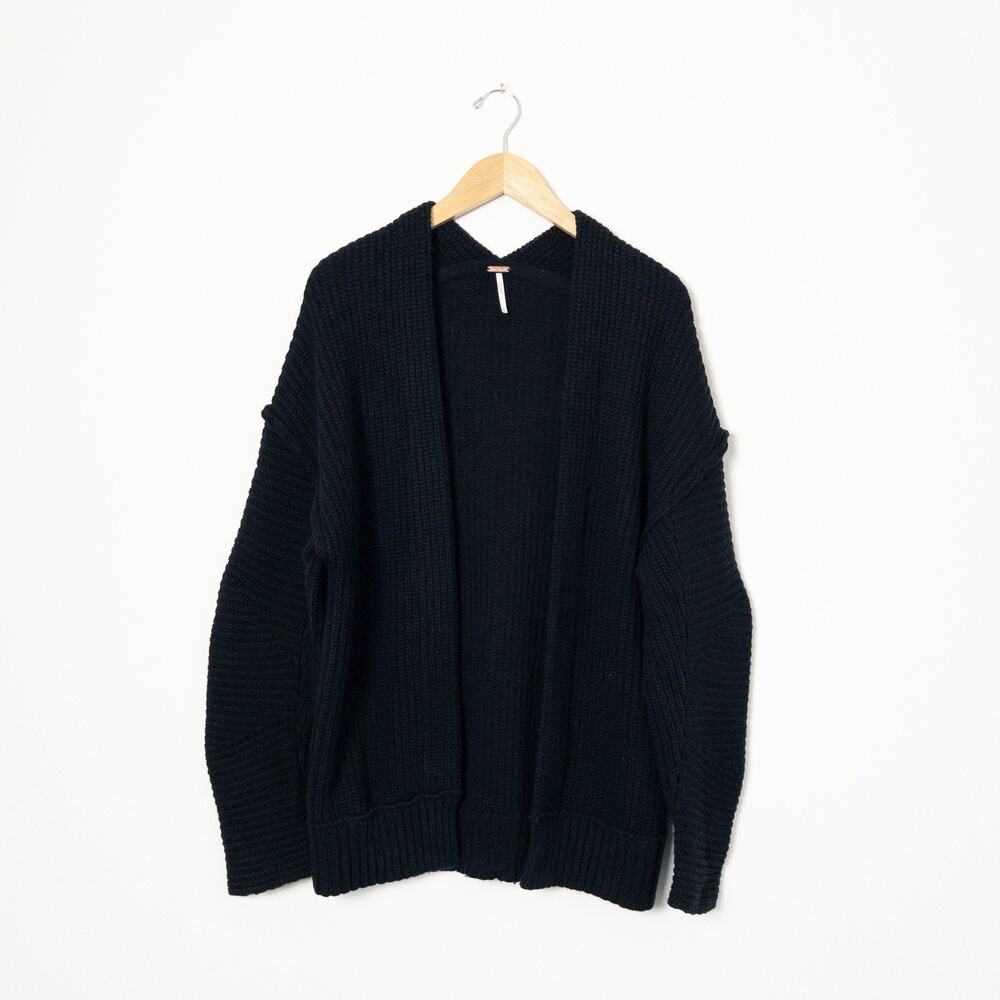 Free People Chunky Knit Open Front Cardigan Womens XS Black Heavy Sweater